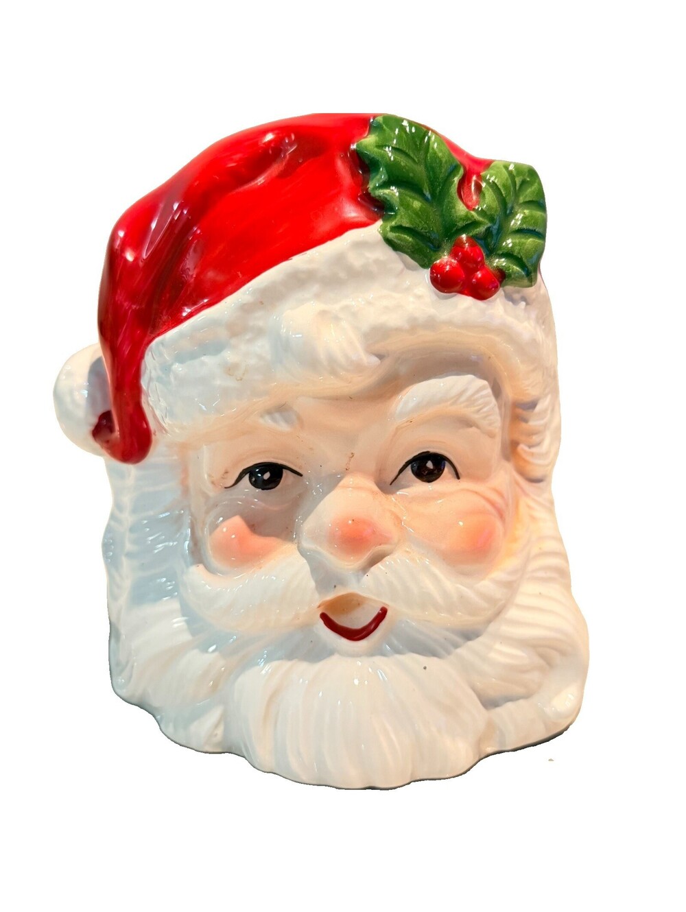 Santa Planter Candy Cane Bowl Inarco Japan STICKERED Vintage Vase Ceramic Kitsch